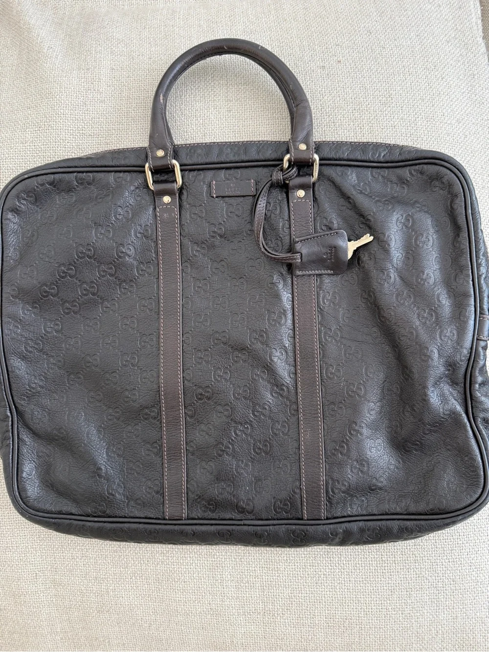 GUCCI Leather Briefcase in Dark Brown